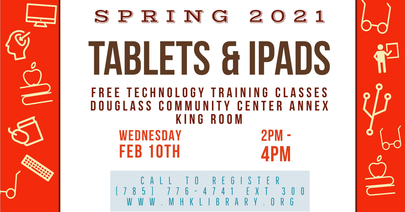 image of announcement of Douglass Center tech class, tablets and ipads