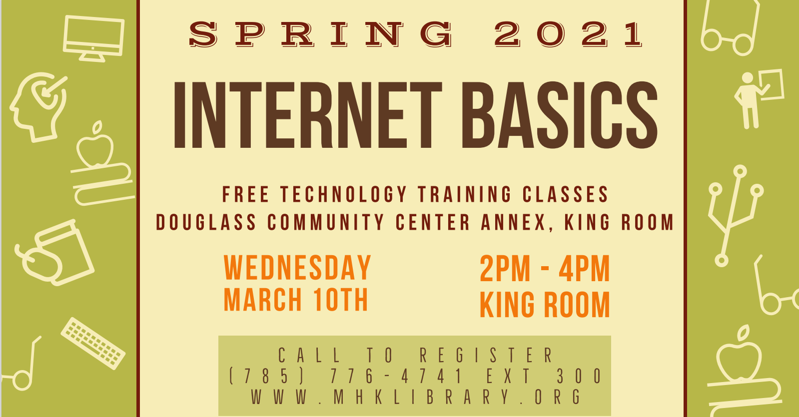 image of announcement of Douglass Center tech class, internet basics