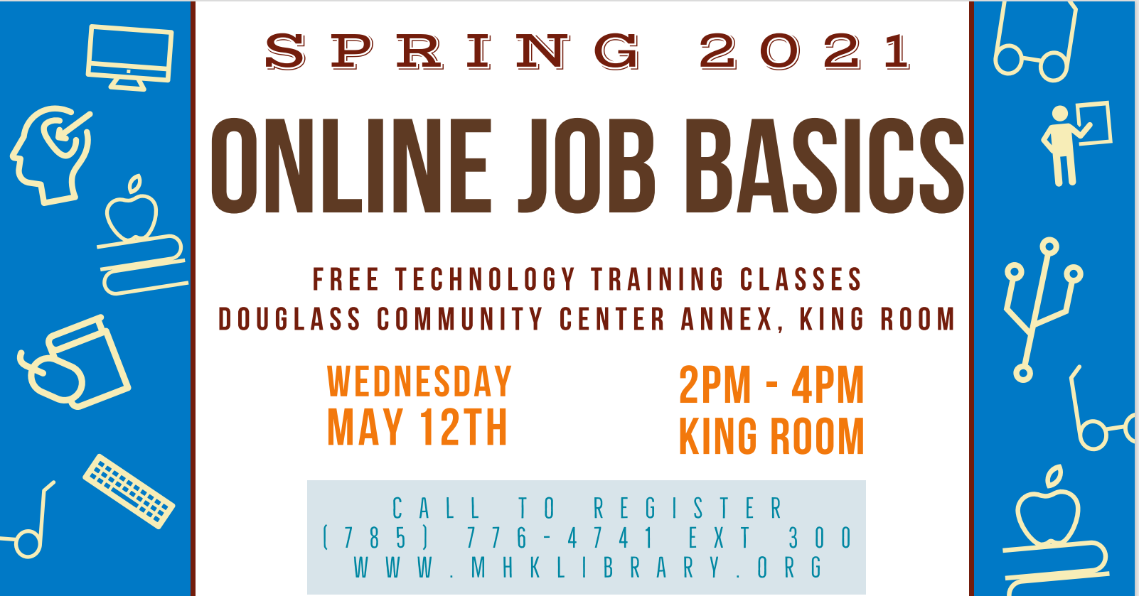 image of announcement of Douglass Center tech class, online job basics