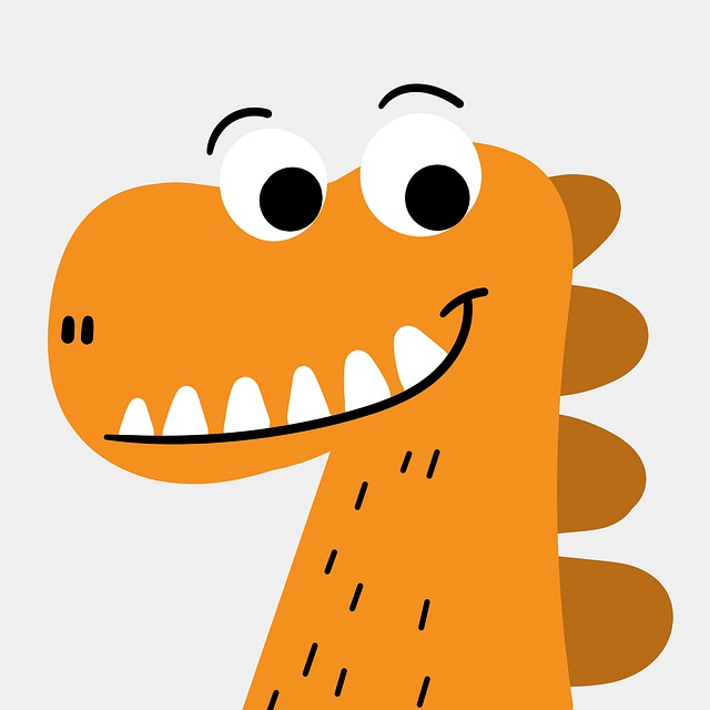 An orange dinosaur with a happy smile. 