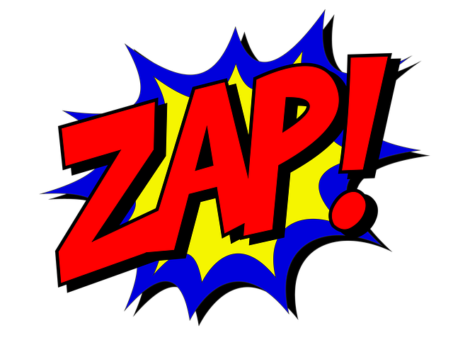 This is a picture of the word 'Zap!' in red with a blue and yellow background.