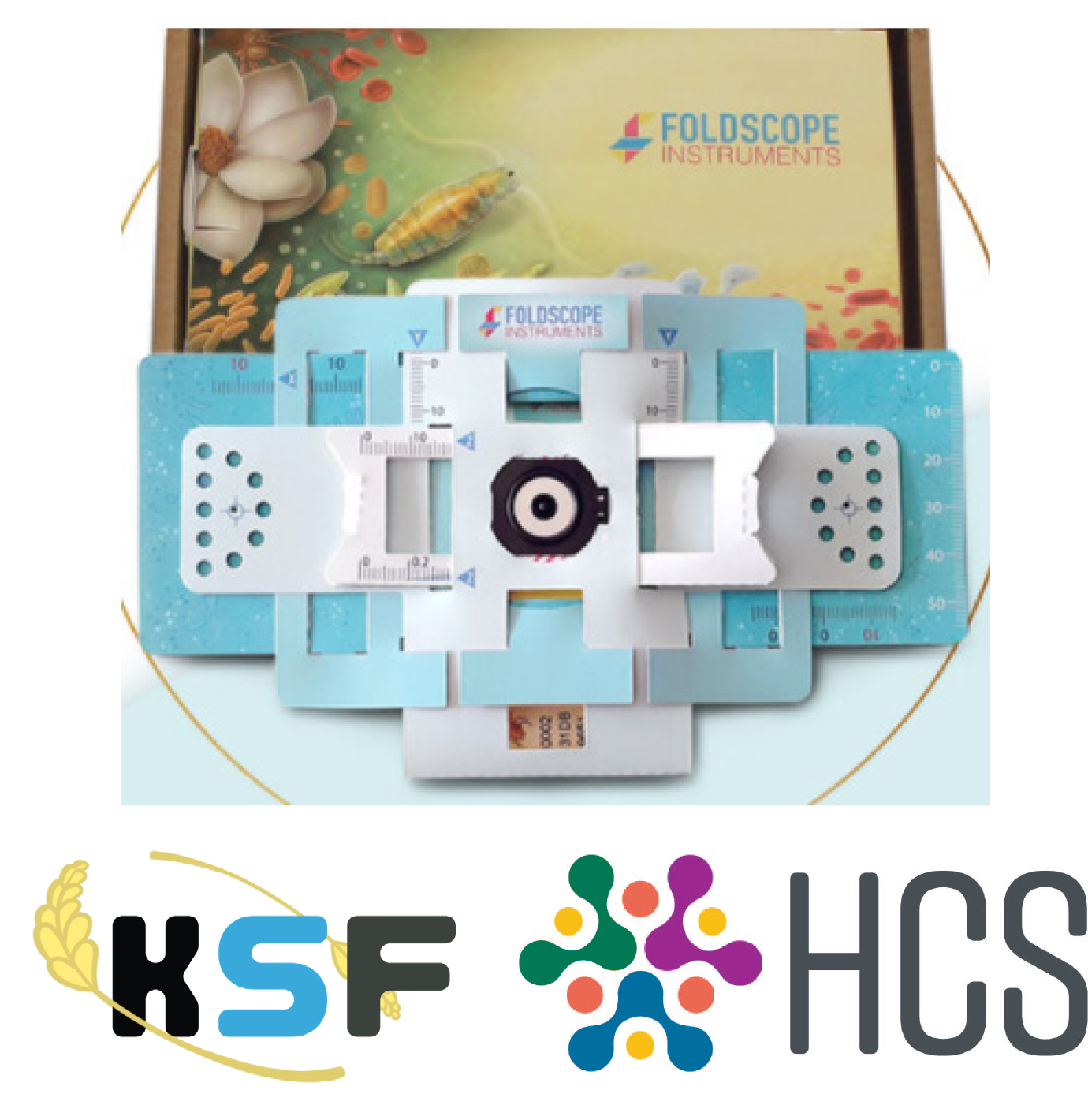 Foldscope photo with KSF and HCS logos