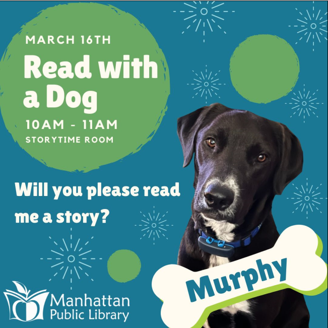 Read with a Dog featuring Murphy, a black and white dog
