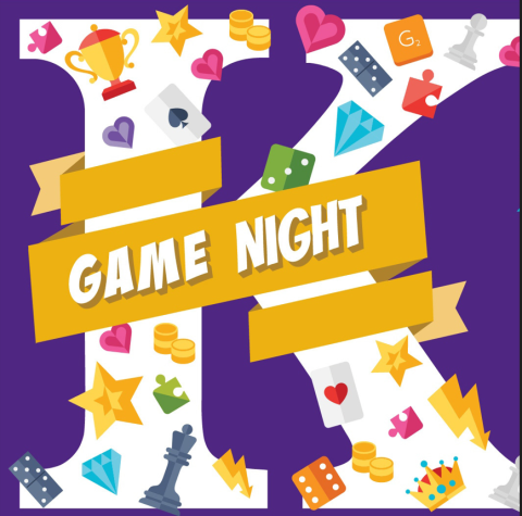 Game Night image with K and game pieces