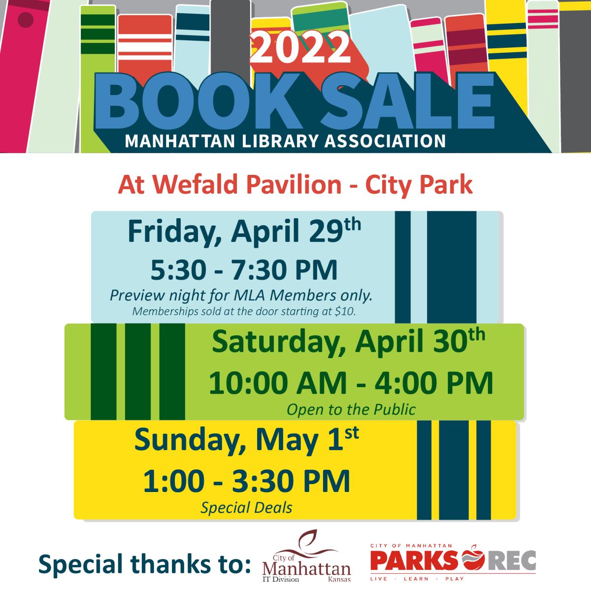 2022 Book Sale at Wefald Pavilion in City Park, April 29-May 1