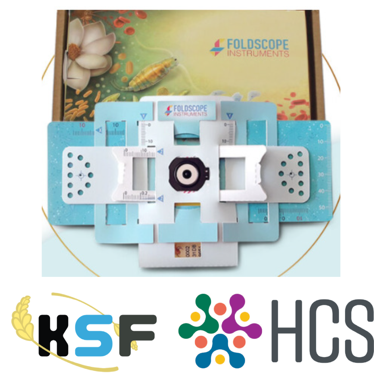 Foldscope photo with KSF and HCS logos